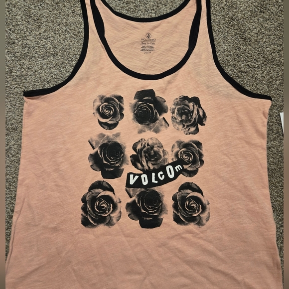 Brand new!! NWT Volcom pink & black Cosmic Clash graphic tank top size large - Picture 6 of 7